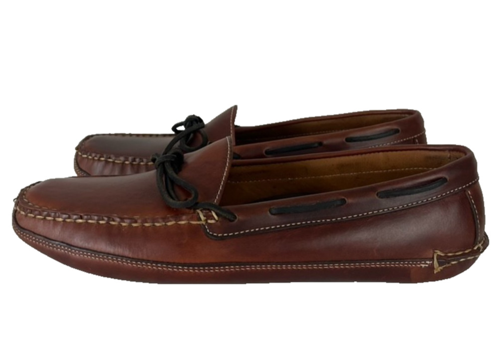 L.L. Bean Leather Double-Sole Moccasin Slippers Men's 12 D Dark Rawhide Laces